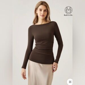 NWT OGL Brami Top Ruched Boatneck Thermal Built-In Pads size L